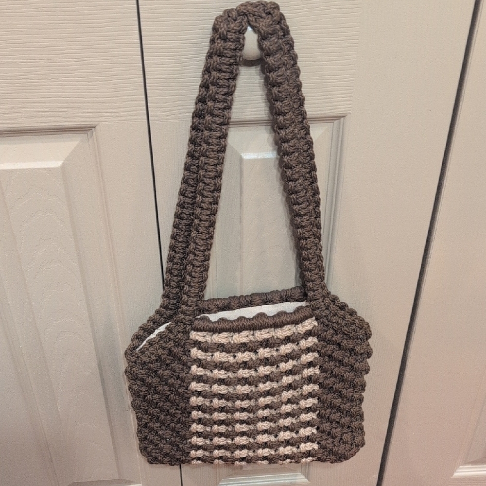 Brown and Cream Crochet Bag